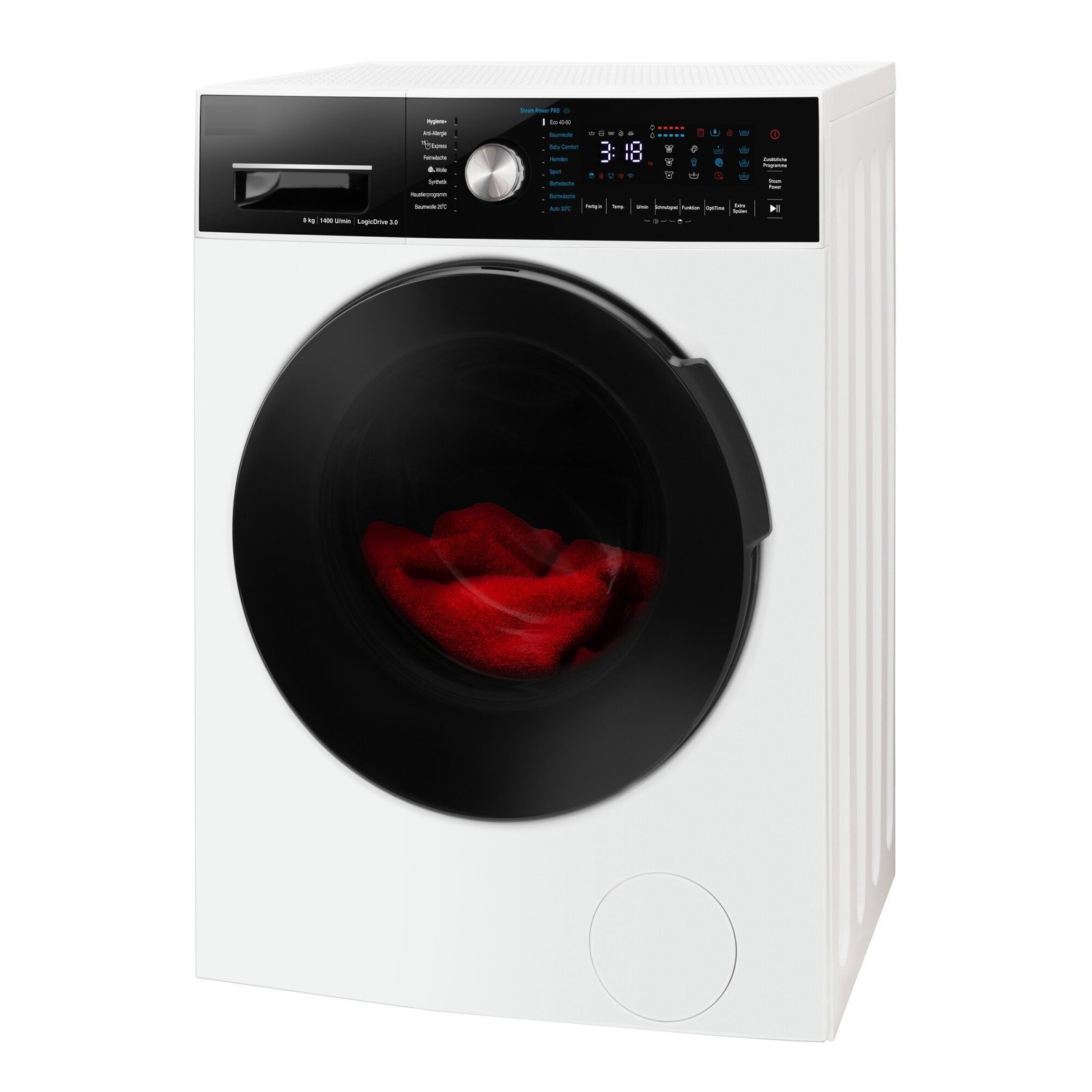 Machine à laver 8 kg — 20 programmes, bandeau noir